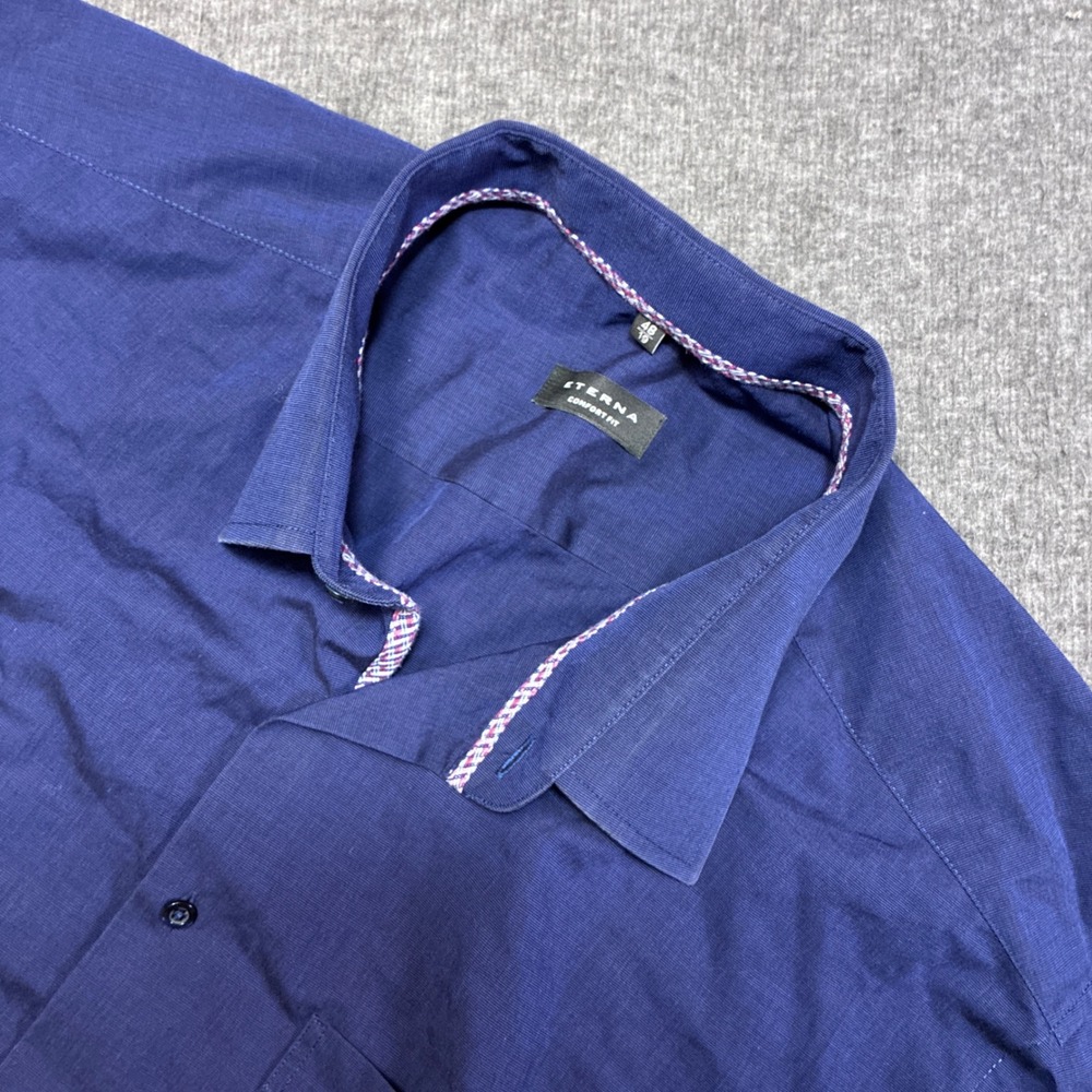 Eterna Dress‎ Shirt Mens 48 19 Blue Comfort Fit Long Sleeve Cotton Big and Tall